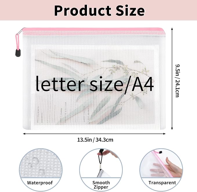 EOOUT 72pcs Mesh Zipper Pouch, A4 Size, 12 Colors Zipper Bags - Image 2