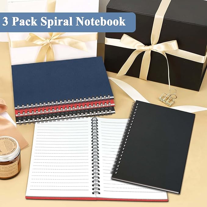 GINMLYDA 3Pack Small Spiral Notebook A5, 8.25x5.5” 120 Lined Pages Wide Ruled Spiral Journal Bulk Blank Kraft Cover Spiral Bound Notebook & Writing Pads for Home Office Meeting Work Note Taking-DeskLoop Office