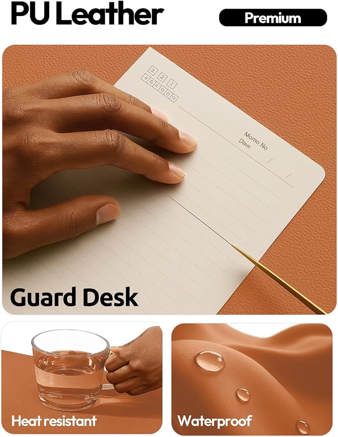 YSAGi Leather Desk Pad Protector, Office Desk Mat, Large Mouse Pad, Non-Slip PU - Image 4