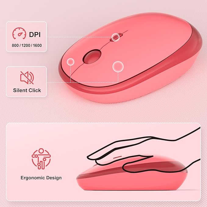 MOFII Wireless Keyboard and Mouse Combo, Cute Keyboard Full Size and Wireless Mouse, 2.4GHz Retro Typewriter Keyboard Wireless Mouse Set for PC/Desktop/Laptop/Windows (Hot Pink)-DeskLoop Office