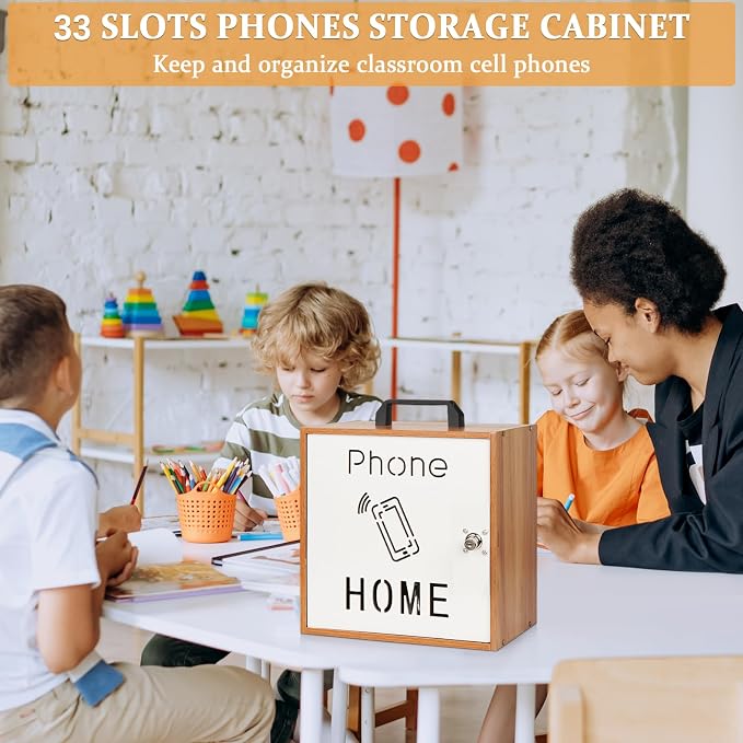 Cell Phone Holder Classroom 33 Slots Wooden Cell Phone Storage Cabinet Pocket - Image 6