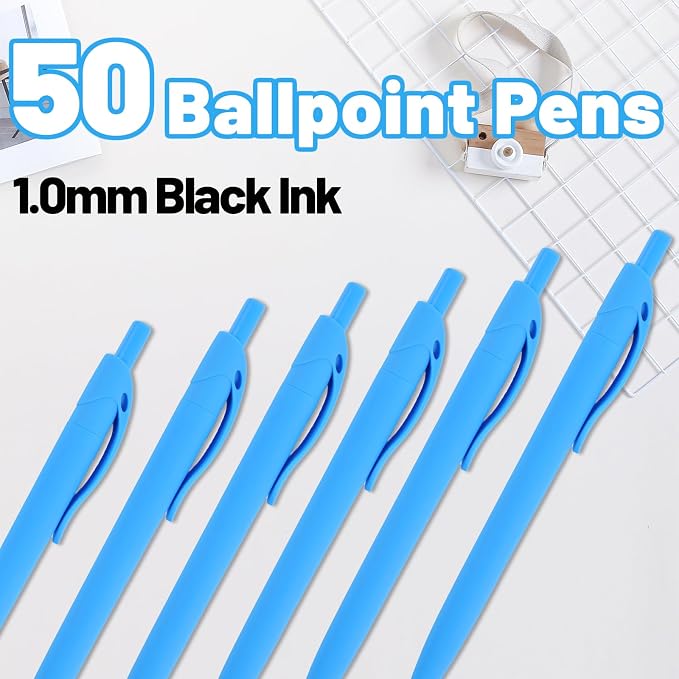 BallPoint Pens, 50 Pack, Bulk Pens, Sky Blue Barrel, Click Pens - Image 3