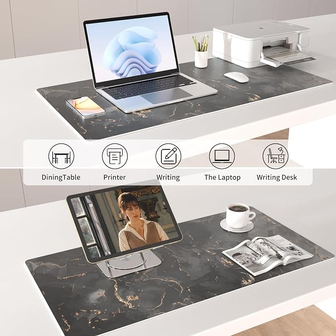 Colorful Star Black Marble Large Mouse Pad, Waterproof Office Desk Mat - Image 4