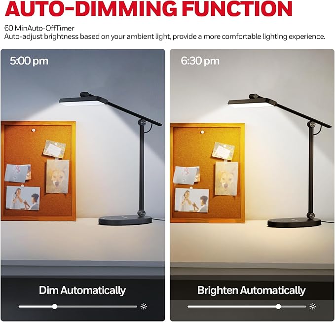 Honeywell Desk Lamp for Home Office, H4 Sunturalux™ Eye-Caring LED Desk Light, 700LM Dimmable Desk Lamp with Timer, Adjustable Desk Reading Light, Touch Auto Dimming Table Lamp for Study, Bedroom-DeskLoop Office