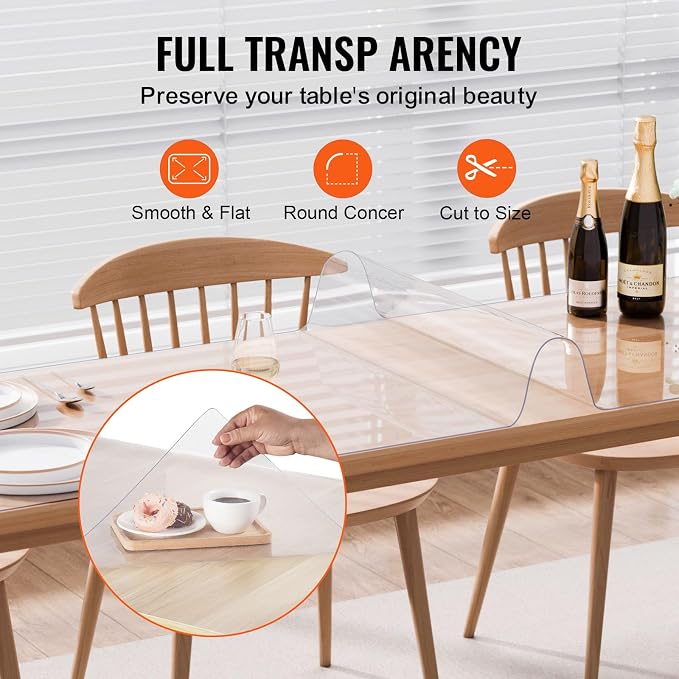 VEVOR Plastic Table Cover, 42 x 96 Inch 1.5 mm Thick Clear Rectangle PVC Desk - Image 6