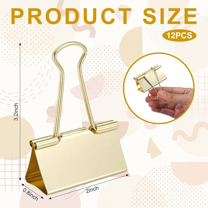 Frienda 12 Pack 2 Inch Extra Large Binder Clips Big Paper Clamps Metallic Large - Image 2