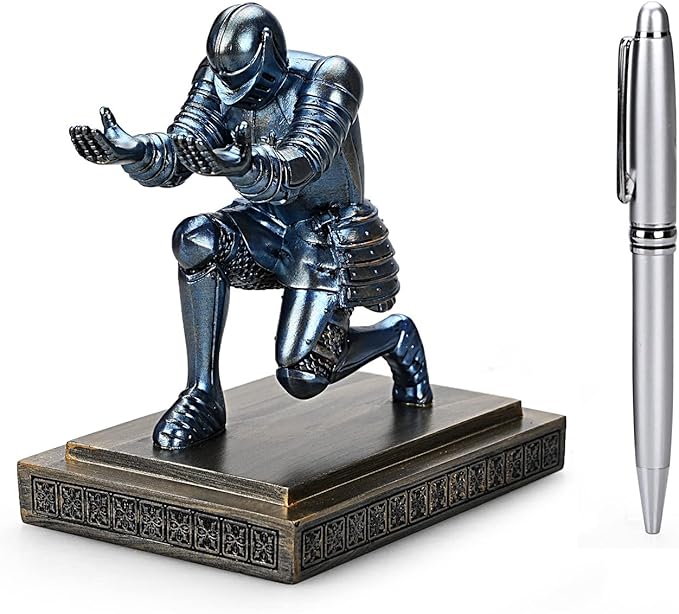 Knight Pen Holder Pen Stand Desk Organizers and Accessories Resin Pencil Holder as Gift with a Fancy Pen for Office and Home Desk Organizer (Blue)-DeskLoop Office