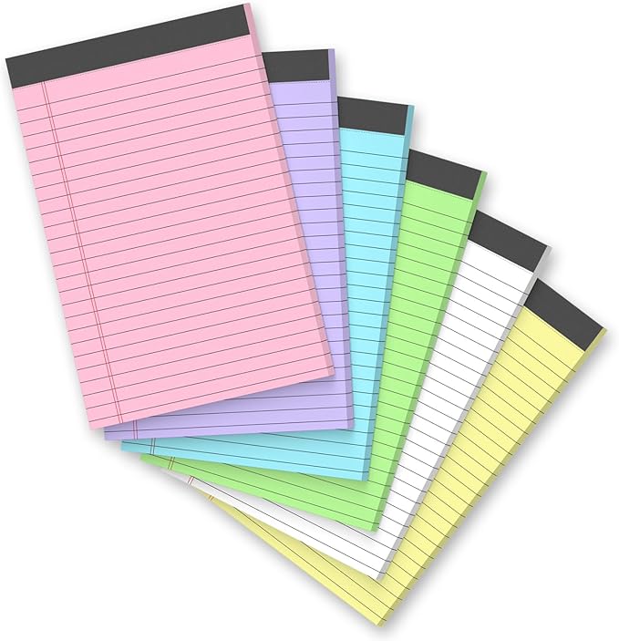 6 Pack 5 x 8 Inch Colored Legal Pads, 6 Bright Colors Double-Sided Lined by Unknown