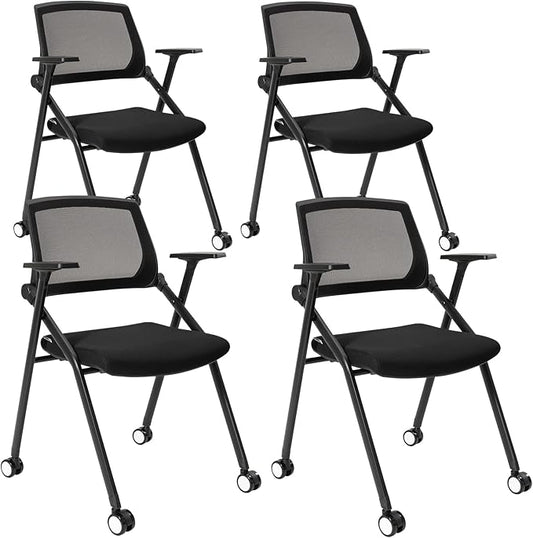 Home Office Chair Set of 4 Adjustable Armrest Ergonomic Mid-Back Breathable Mesh Foldable Conference Reception Chairs for School Waiting Room Small Space-DeskLoop Office