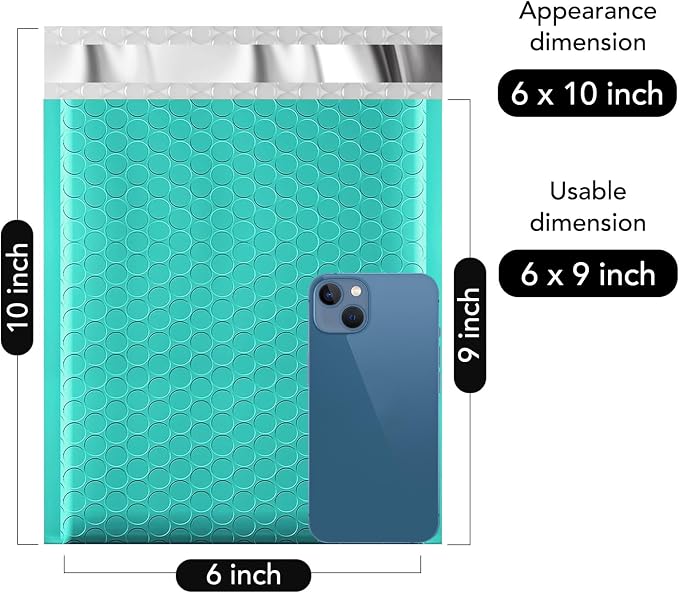 Fuxury Teal Bubble Mailers 6x10 Inch, 500 Pack, Usable Size 6x9, Self Seal - Image 2