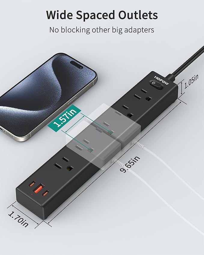 2 Prong Power Strip, 2 to 3 Prong Outlet Adapter with Polarized Plug, 1700J Surge Protector, 6ft Two Prong Extension Cord, 5 AC Outlets & 3 USB(5V 3.4A Max), Wall Mount for Non-Grounded Outlet-DeskLoop Office