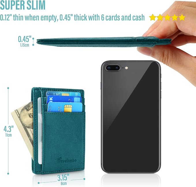 Travelambo Slim Wallet Front Pocket Minimalist Leather RFID Blocking Medium Size - Image 3