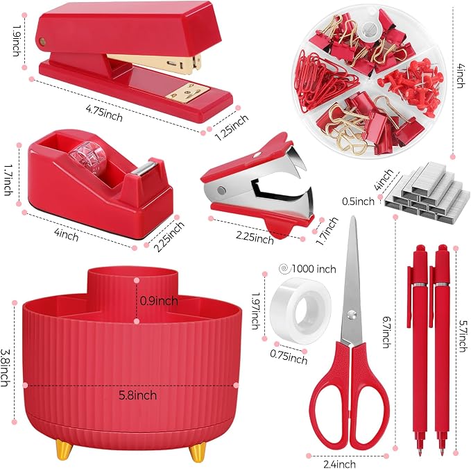 SKYDUE Red Office Supplies Set, Pencil Holder - Image 8