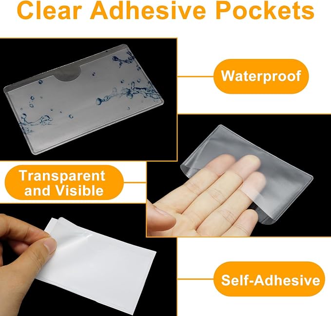 30 PCS Clear Adhesive Pockets, 3.7" x 2.3" Plastic Index Card Holder Labels - Image 4
