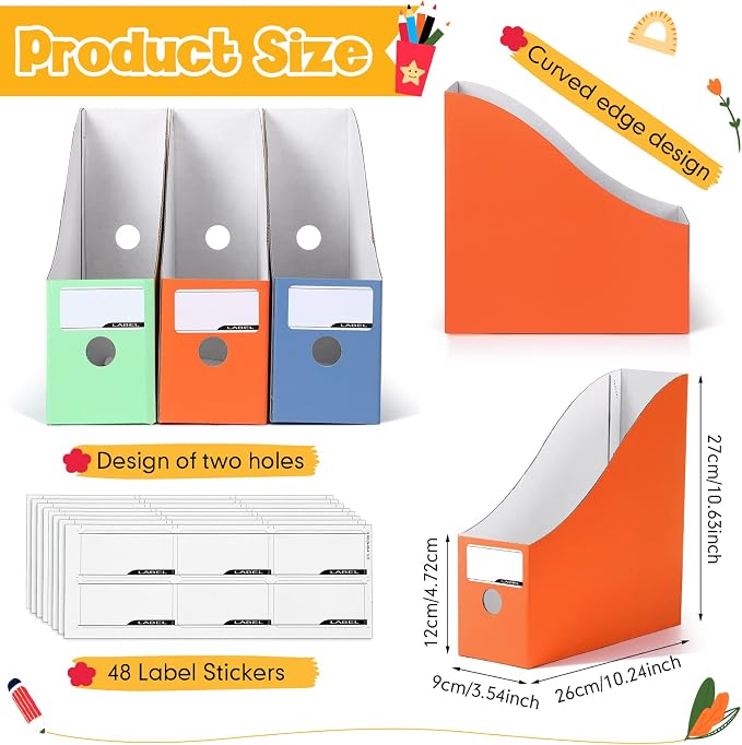 Colarr 24 Pcs Cardboard Magazine Holders 12 Colors Magazine Storage Box - Image 2