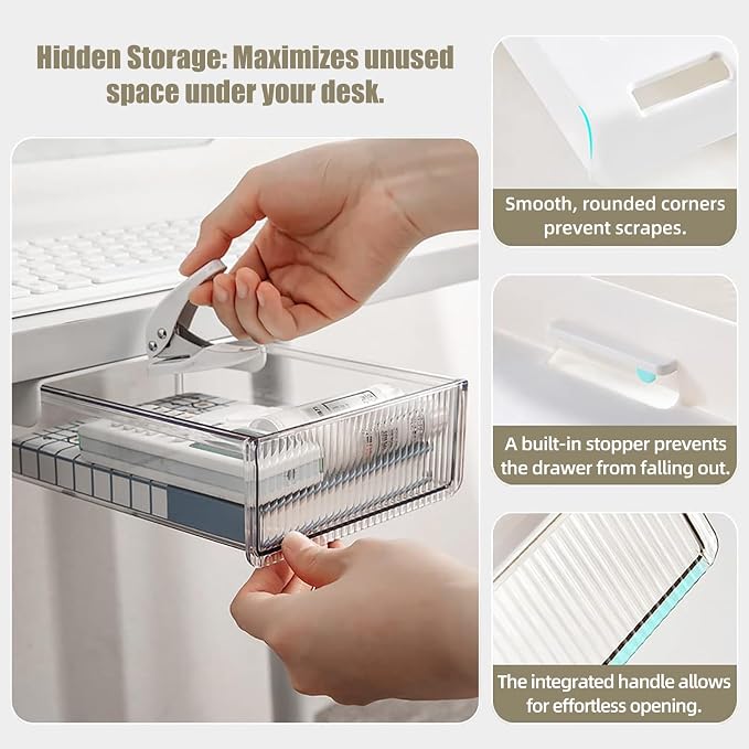 2Pcs Under Desk Storage Drawers Slide Out, Large&Medium, Stick On Drawers - Image 8