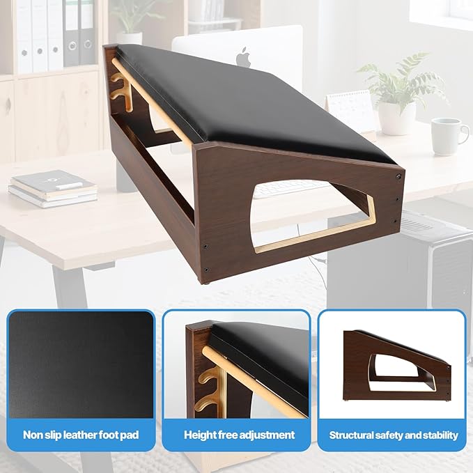 Ergonomic Foot Rest, 4 Adjustable Height Foot Stool,Footrest Under Desk， Soft Cushions, Foot Rest Office,Improving Posture, Promoting Blood Circulation（Espresso）-DeskLoop Office