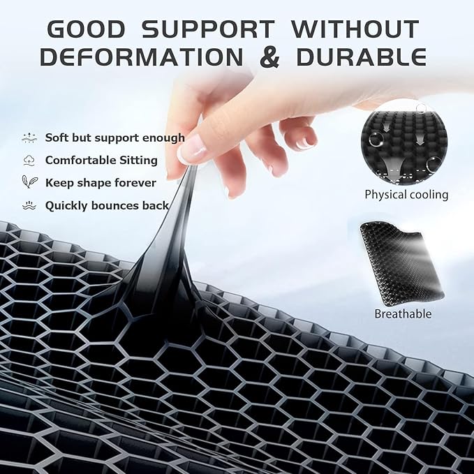 Gel Seat Cushion, 19x19inch Super Large Gel Cushion Pressure Pain Relief Seat Cushion for Long Sitting, Soft Breathable Gel Chair Pads for Home Office Wheelchair Car Seat (Black)-DeskLoop Office