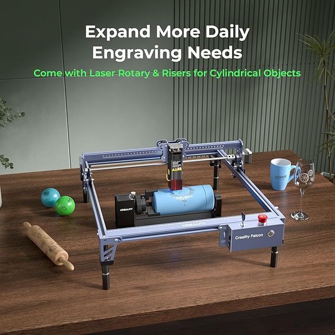 CREALITY FALCON 10w Laser Engraver with Air Assist, Laser Engraving Machine with Rotary Roller, 72W High Precision Laser Cutter and Engraver for Wood, Metal, Acrylic, Cylindrical Objects, Tumblers-DeskLoop Office