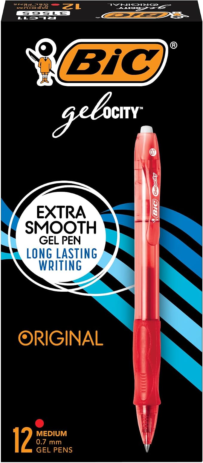BIC Gelocity Original Red Gel Pens, Medium Point, 12-Count Pack, Retractable by BIC