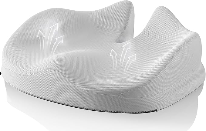 Benazcap Large Seat Cushion for Office Chair Memory Foam Coccyx Pain Relief Cushion Pillow for Back Support Non-Slip Seat Pad for Office Desk, Car Seat, Wheelchair, Sciatica-Grey-DeskLoop Office