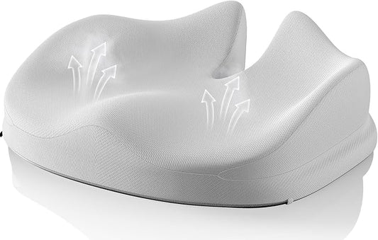 Benazcap Large Seat Cushion for Office Chair Memory Foam Coccyx Pain Relief Cushion Pillow for Back Support Non-Slip Seat Pad for Office Desk, Car Seat, Wheelchair, Sciatica-Grey-DeskLoop Office