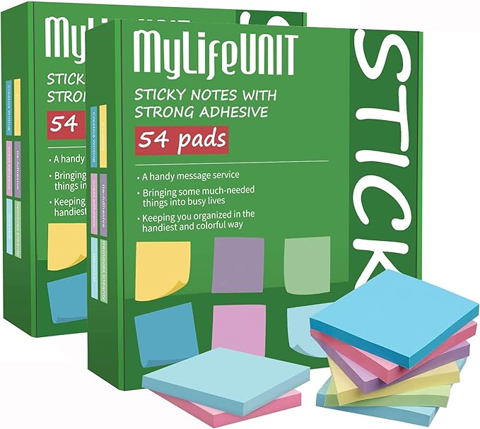 MyLifeUNIT Sticky Notes 3x3, Bulk Pack 108 Note Pads 10800 Sheets for Daily Reminder, Self-Stick Notes with 6 Assorted Colors for Office School Home Notebook Supplies-DeskLoop Office
