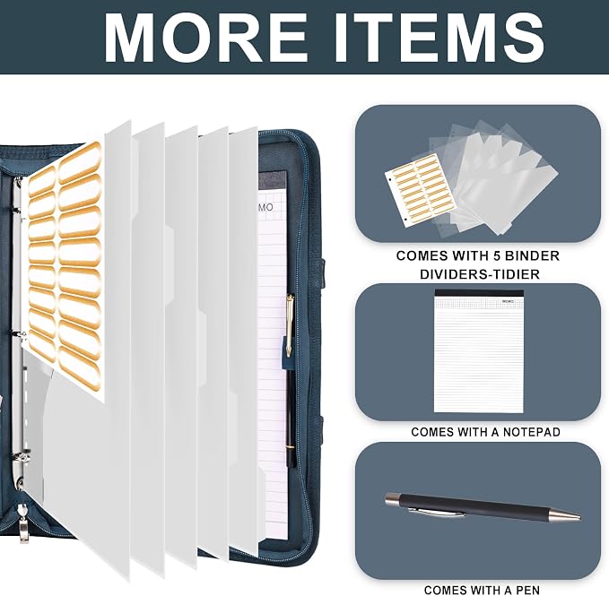 Leathario Portfolio Binder, Includes 5 Folder Index Dividers, 13 Inch Tablets - Image 3
