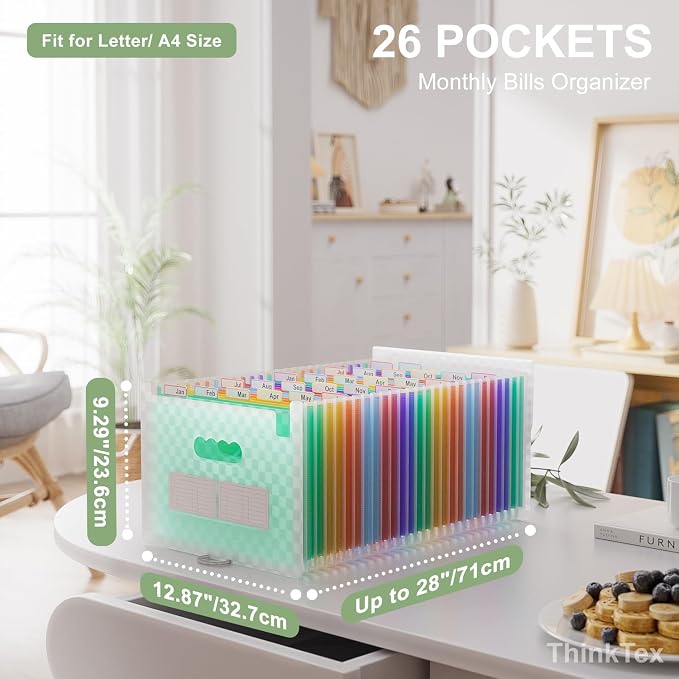 ThinkTex Accordion File Organizer, 26 Pockets Expanding File Folders, Monthly - Image 2