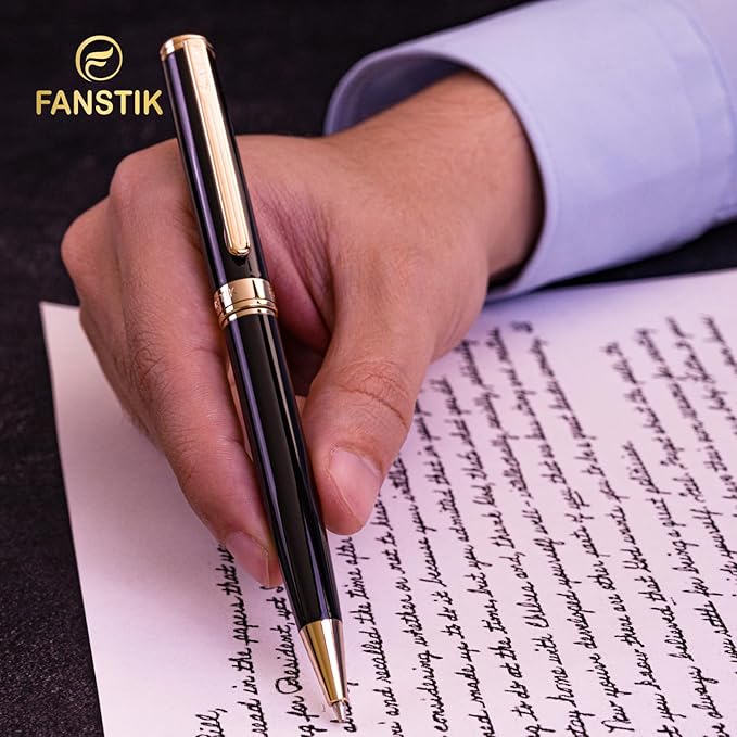 Customized Black & Gold Luxury ballpoint pen (Made In USA) fancy gift set for women, Real 24K Gold Plating, Professional executive pen gift set for men (Lux Custom-BallPoint Black-Gold)-DeskLoop Office