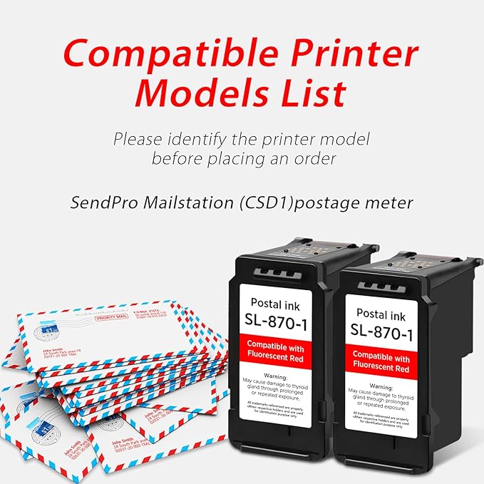 High Capacity SL-870-1 XXL Red Ink Cartridge Compatible with SL870-1 SL8701 XXL Fluorescent Red Ink Replacement for Pitney Bowes SendPro Mailstation Postage Meter (CSD1) 2-Pack (2×16ML)-DeskLoop Office