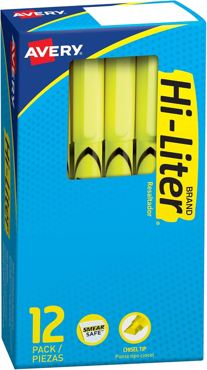 Avery Hi-Liter Pen-Style Highlighters, Smear Safe Ink, Chisel Tip, 12 by Avery