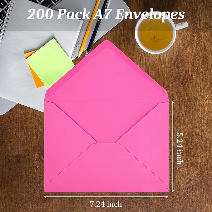 200 Pack A7 Envelopes, Rose Greeting Card Envelopes Self Seal, 5.24 x 7.24 in - Image 3