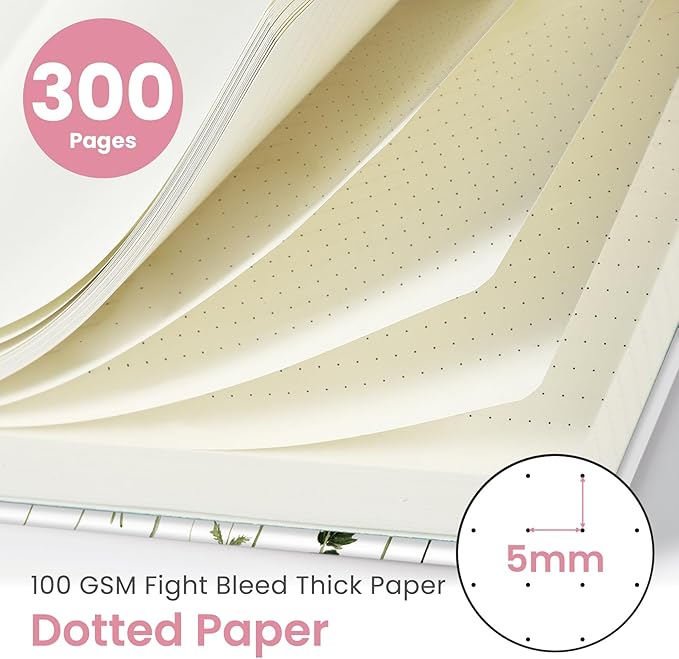 Spiral Dotted Notebook Journal for Work, 300 Pages, Thick B5 (7.1"x10") Bullet Dotted Journal for Women & Writing, Hardcover Notebook for Note Taking, Perfect for Work School Note Taking Business, Floral-DeskLoop Office