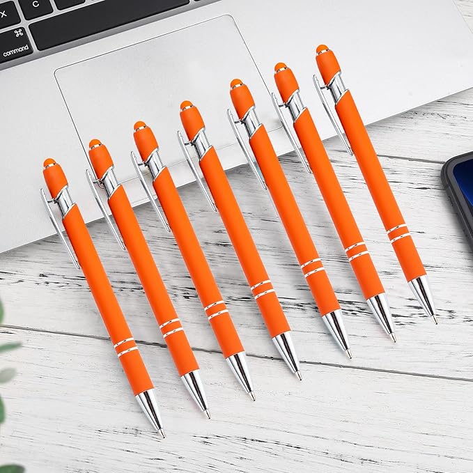Pasisibick 12-Pack Orange Ballpoint Pens with Stylus Tip - 2 in 1 Metal Stylus, 1.0 mm Medium Point, Smooth Pen for Touch Screen Tablet-DeskLoop Office