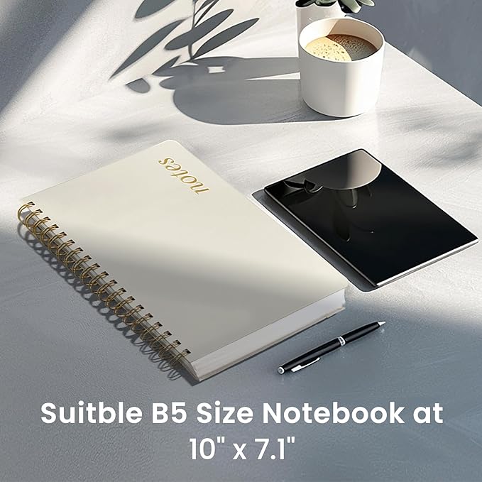 Spiral Graph Paper Notebook Journal for Work, 300 Pages, Thick B5 (7.1"x10") Grid Journals for Women & Writing, Hardcover Notebook for Note Taking, Perfect for Work School Note Taking Business, Grey Beige-DeskLoop Office