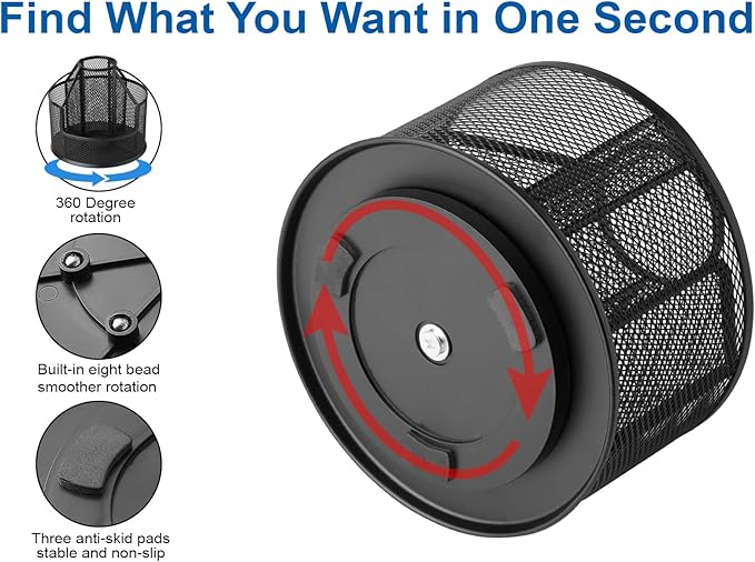 Pencil Holder, Rotating Desk Organizer, Metal Pen Organizer Mesh Pen Holder Office Desk Accessories Cute Office, School, Home,Art Suppliers (Black)-DeskLoop Office