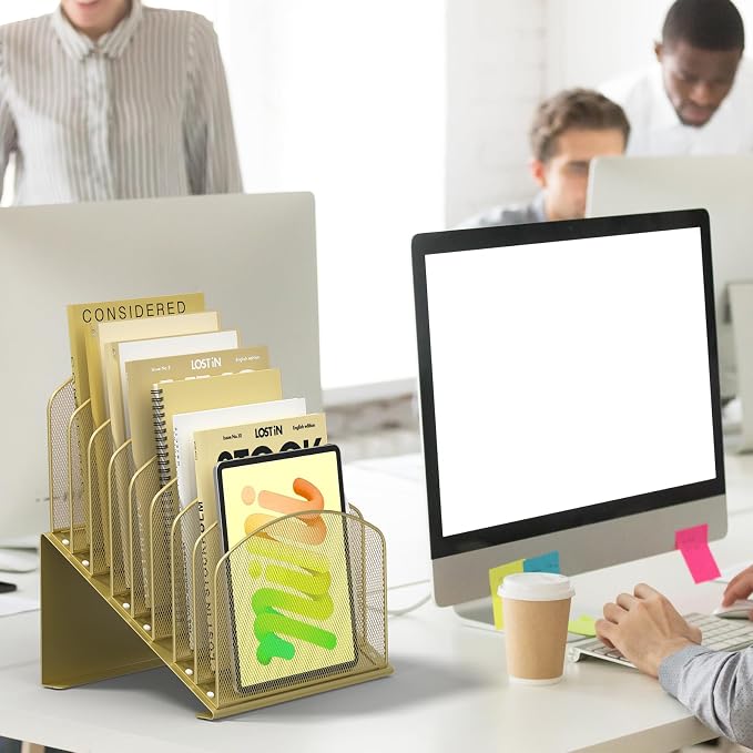 Inclined Desk File Organizer Metal Desk Magazine Folder Holder - Image 3