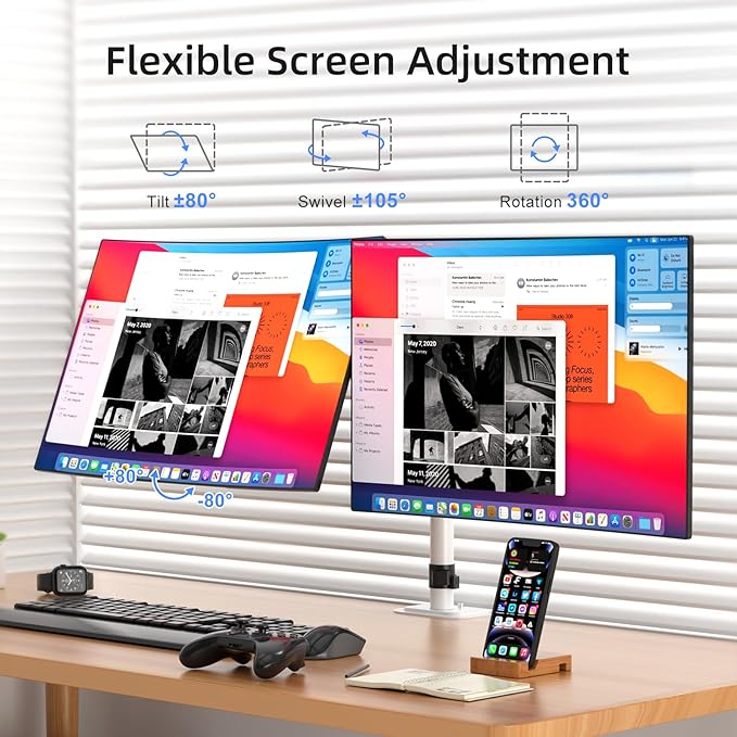 Suptek Dual Monitor Desk Mount, Adjustable Dual Monitor Arm for 2 Monitor Screens up to 38 inch, Extra Tall 15.75" Pole Monitor Stand for Desk, Holds up to 22 lbs,White(MD9442MW)-DeskLoop Office