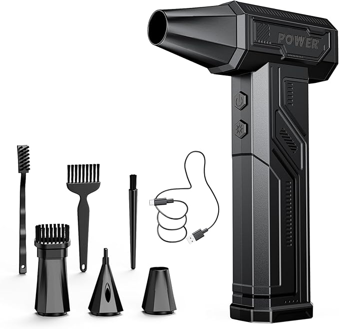 Electric Air Duster, 300000RPM 4-Gear Adjustable Compressed Air Duster with Light, Rechargeable Brushless Motor Air Blower for Keyboard, PC, Car, and Home Cleaning Reusable Replaces Compressed Air Can-DeskLoop Office