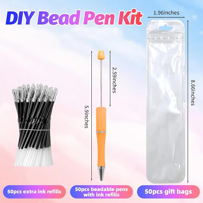 150 Pieces DIY Beadable Pen Kit – 50 Plastic Ballpoint Pens - Image 2