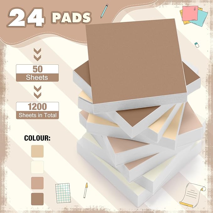 Fainne 24 Pack Sticky Notes Bulk Back to School Supplies Self Stick Note Pads Paper Memo for Office First Day of School Student Teacher Essentials (2 x 2 Inches,Simple Color)-DeskLoop Office