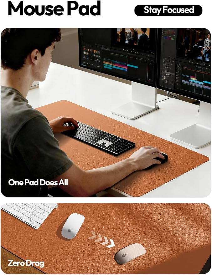 YSAGi Leather Desk Protector, Office Mat, Large Mouse Mat, Non-Slip PU Leather - Image 4