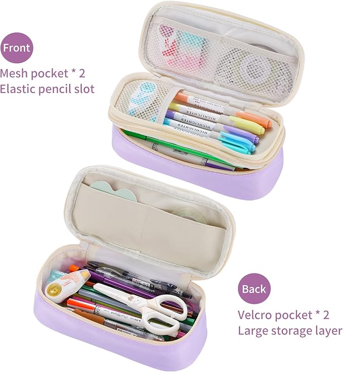 Dugio Big Pencil Case for Girls Organizer Pencil Bag with Zipper Pencil Pouch for School Teens Kids Aesthetic Large Pencil Pouch Purple-DeskLoop Office