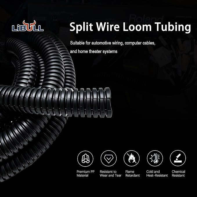 Split Wire Loom Tubing, 25FT 1/4Inch Heat Resistance Wire Protector | Cable - Image 2