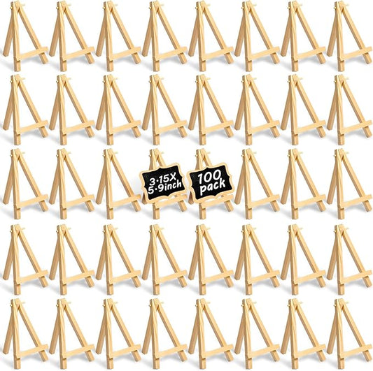 100 Pieces Mini Wood Easel Stands Small Wooden Canvas Easels Display Art Craft Tripod Painting Tabletop Holder for Artist Crafts, Business Cards, Photos, Gift(6 Inch)