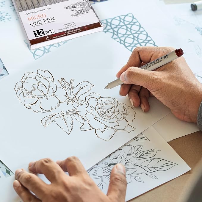 Brown Micro Pens, 12 Sizes in 0.23mm - 5mm, Waterproof Archival Ink, Fine Point Pen for Artist Illustration, Sketching, Anime, Manga and Technical Drawing-DeskLoop Office