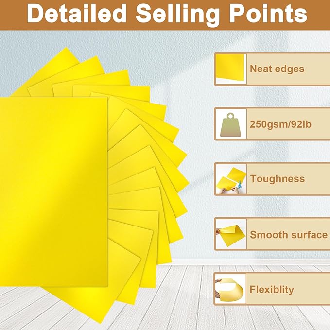 120 Sheets Solar Yellow Shimmer Cardstock 8.5 x 11 Crafts Paper, 250gsm/92lb Premium Glossy Paper Card Stock for Cards Making, Greeting Cards, Wedding Invitations, Menus-DeskLoop Office