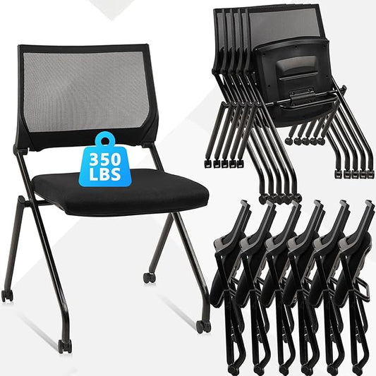 CLATINA Stackable & Foldable Conference Room Chairs, Waiting Room Chairs with Wheels & Lumbar Support, Ergonomic Mesh Bouncing Back Folding Chair for Office Meeting Schools Training Room, Black 20pk-DeskLoop Office