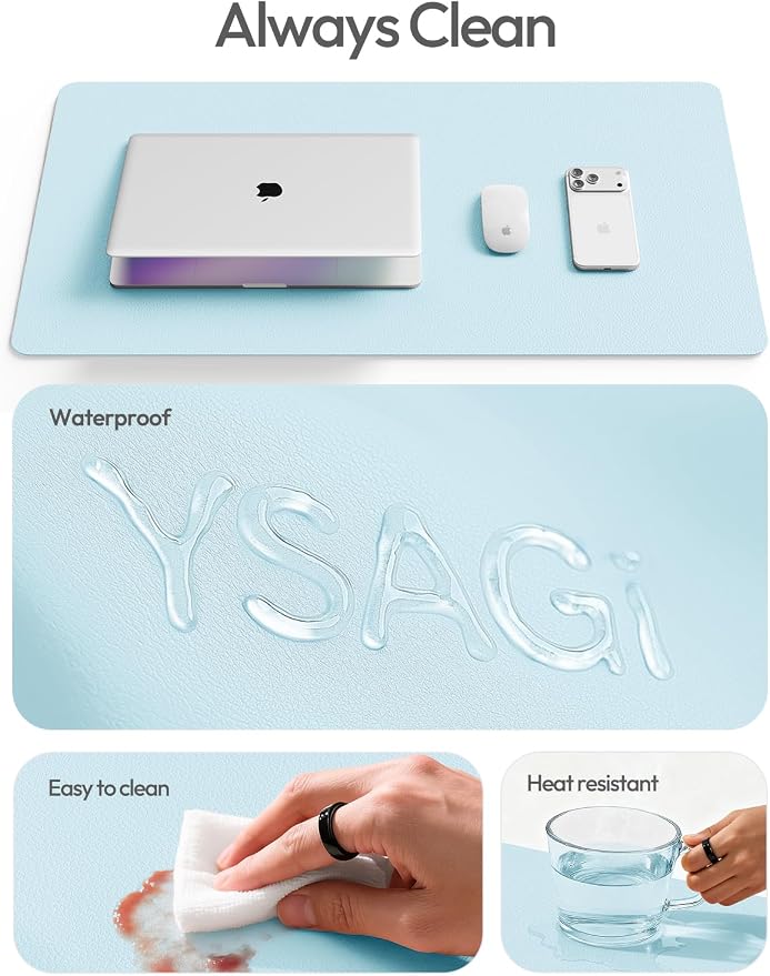 YSAGi Leather Desk Protector, Office Mat, Large Mouse Mat, Non-Slip PU Leather - Image 7